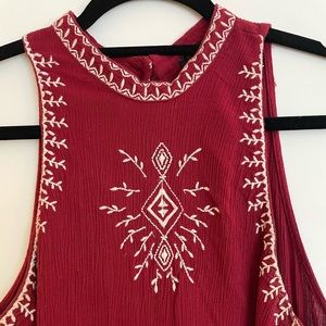 Rusty Red Tribal Embroidered Sleeveless Top